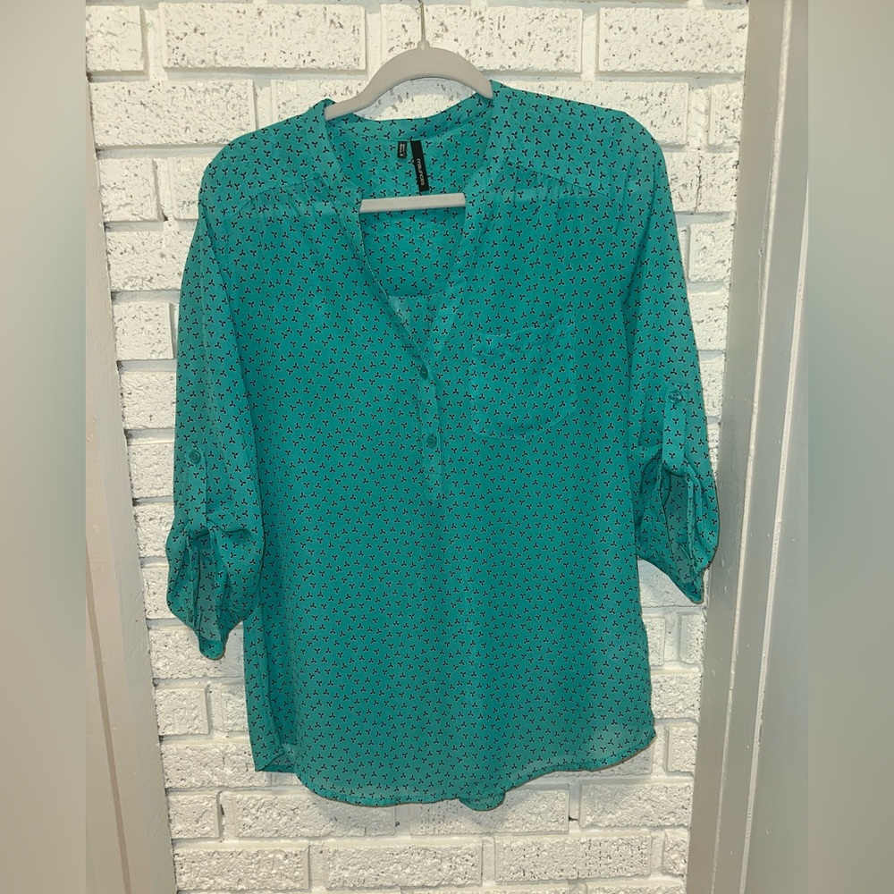 Maurices Teal Geometric Blouse